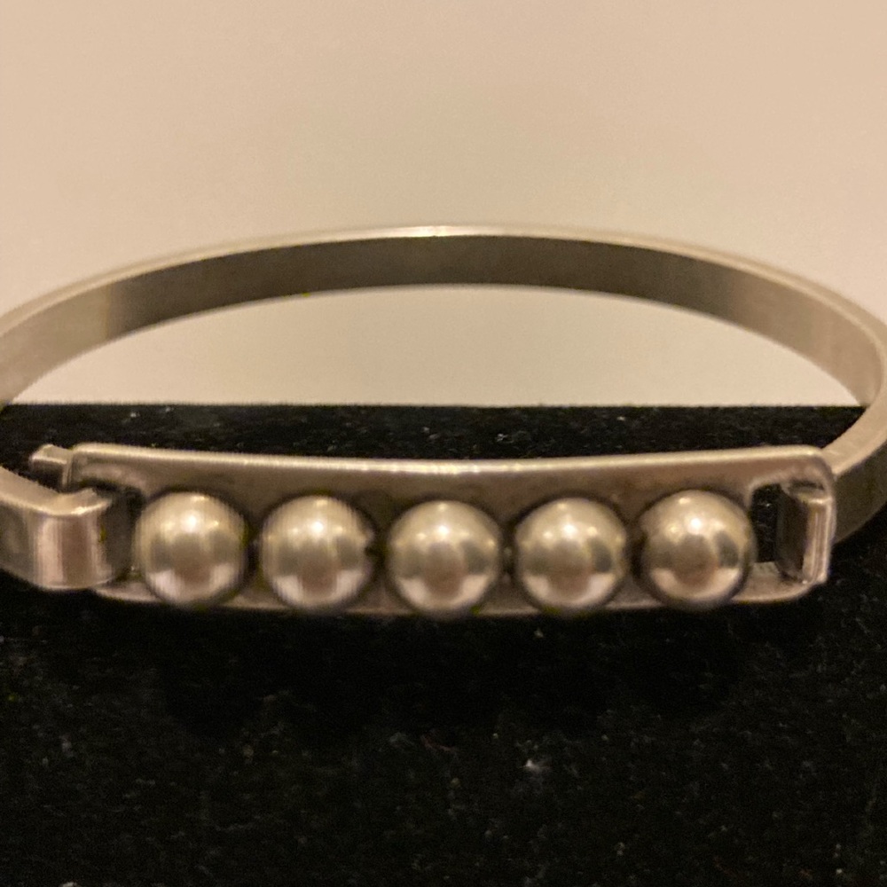 925 Sterling Silver Beaded Women's Bangle Bracelet
